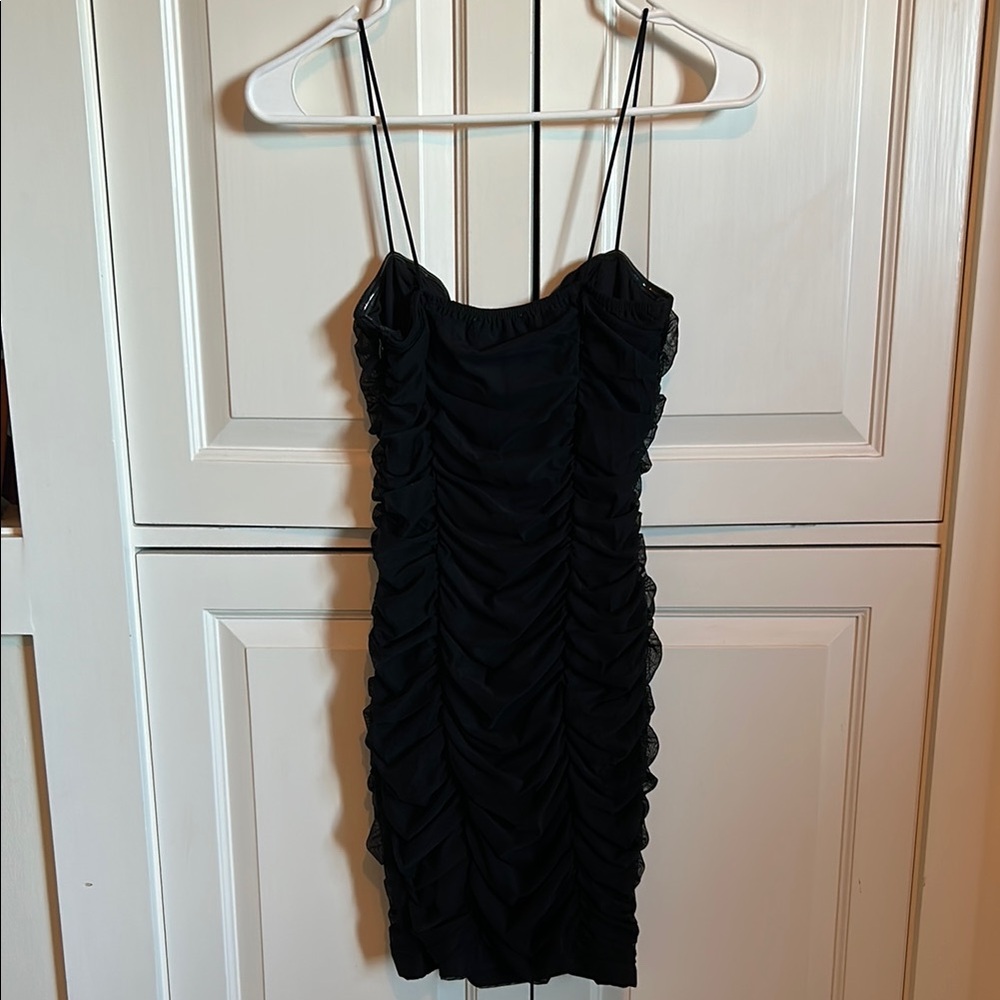 Black Ruched Mini Dress - Picture 2 of 6